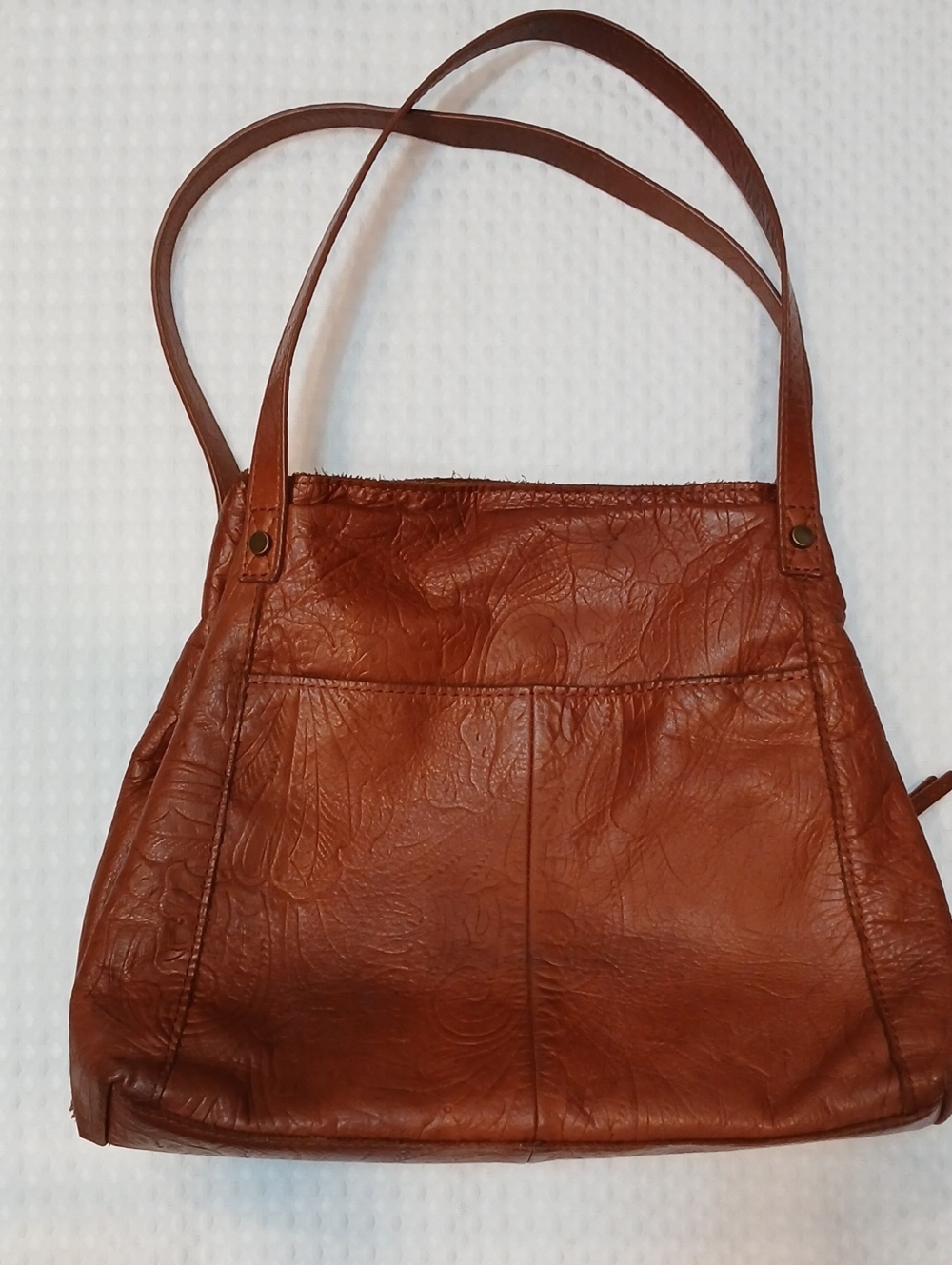 American Leather Co Floral Tooled Handbag w/Shoulder Strap